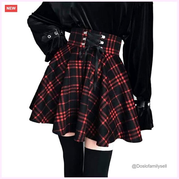 Dresses & Skirts - High Waisted Pleated Mini Skirt, A-Line Flare, Polyester Blend, Gothic Style